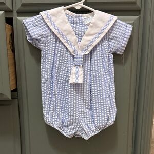 Charming Blue and White Baby Romper